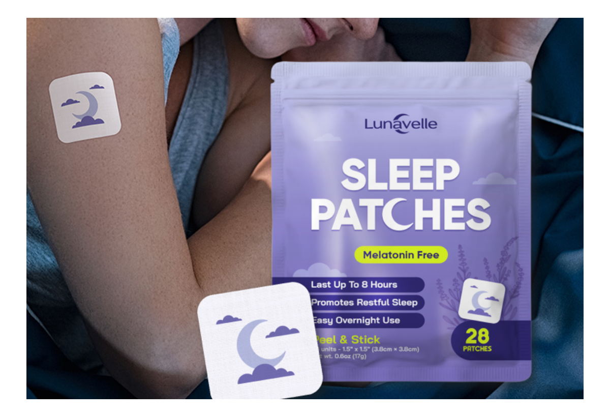 Close-up of Lunavelle product pouch and transdermal sleep patch